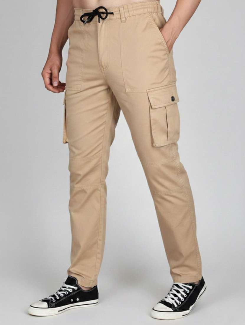 Men Solid Mid Rise Regular Fit Cargo - 22728551 -  Standard Image - 3