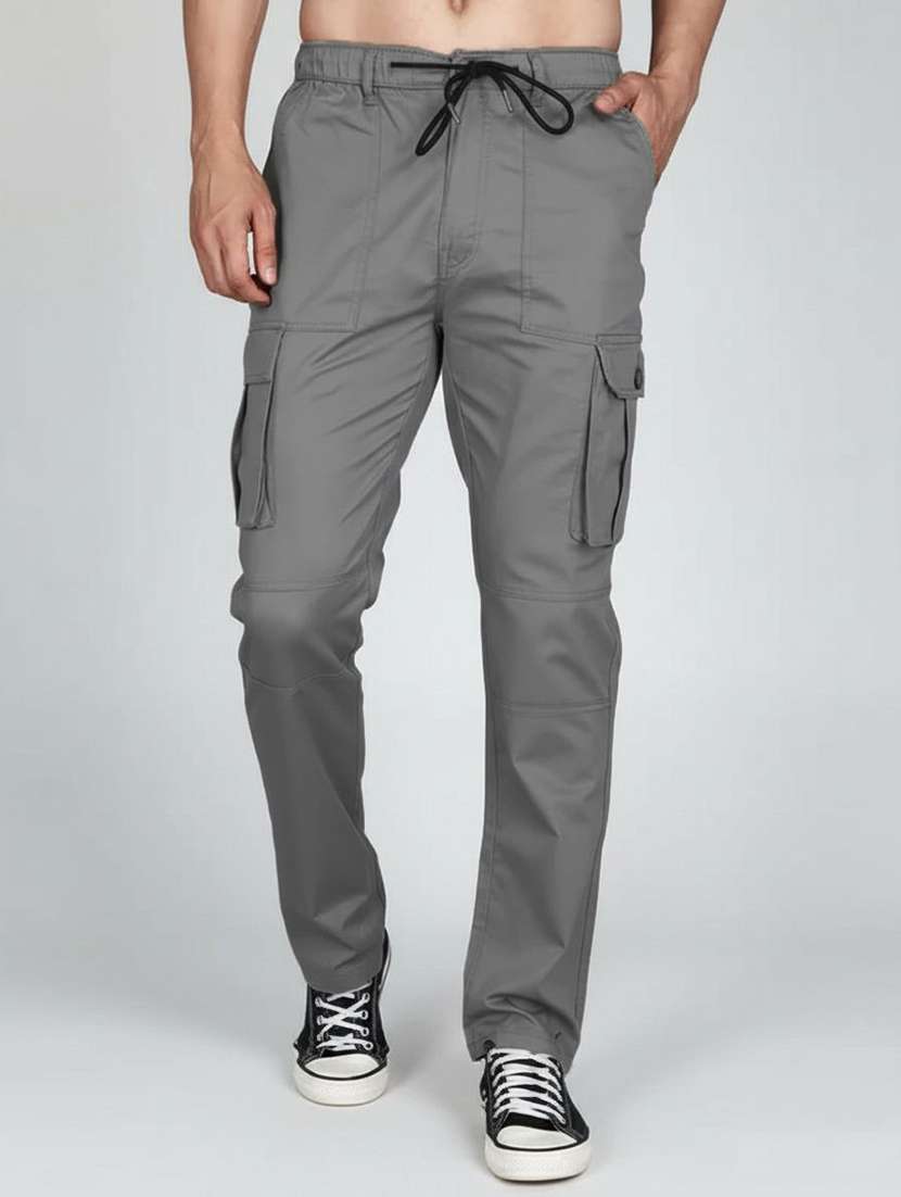men solid mid rise regular fit cargo 