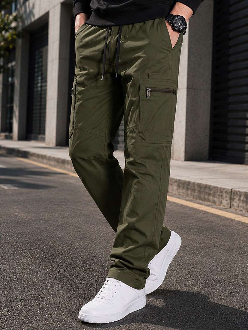 men solid mid rise loose fit cargo 