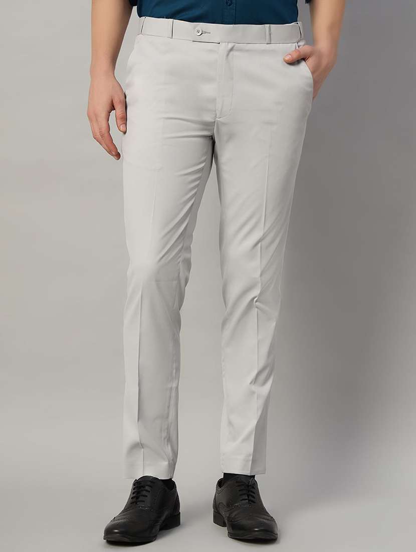 men solid mid rfise flat front formal trouser