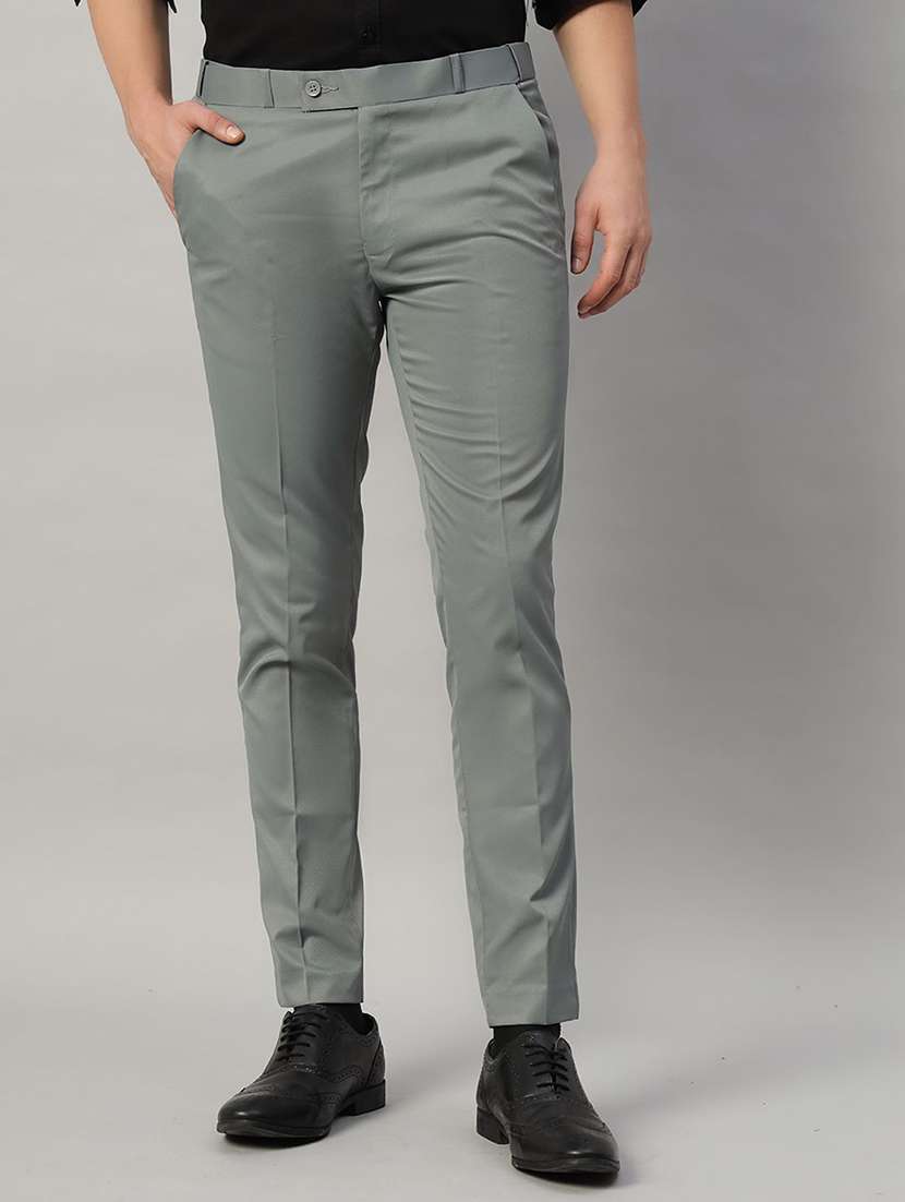 men solid mid rfise flat front formal trouser