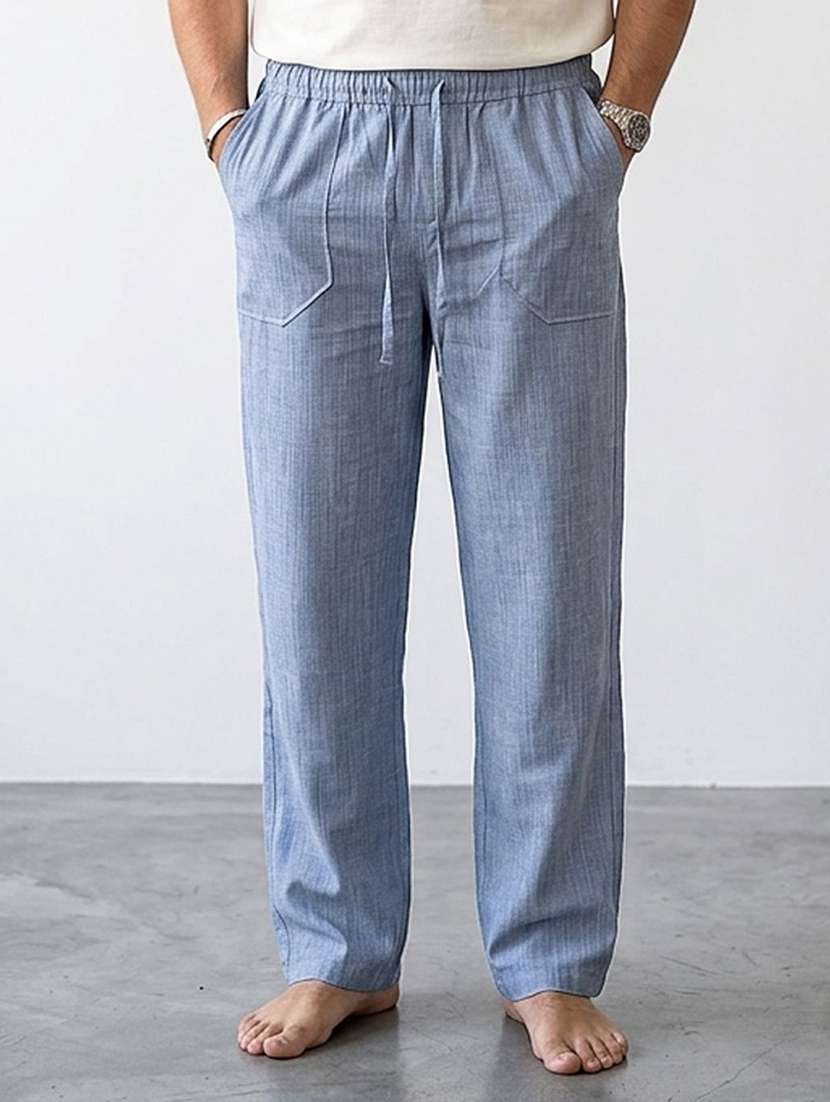 men solid mid rise flat front casual trouser