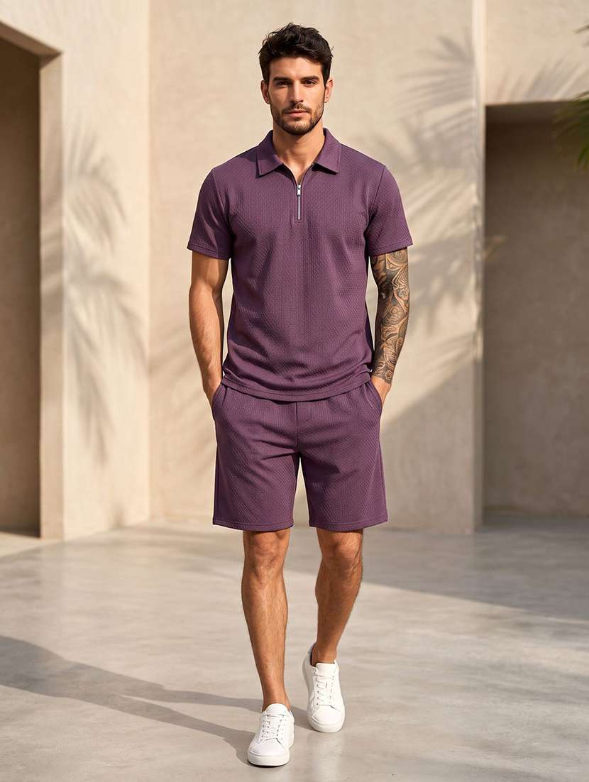men self design short sleeve shorts & t-shirt co-ord set