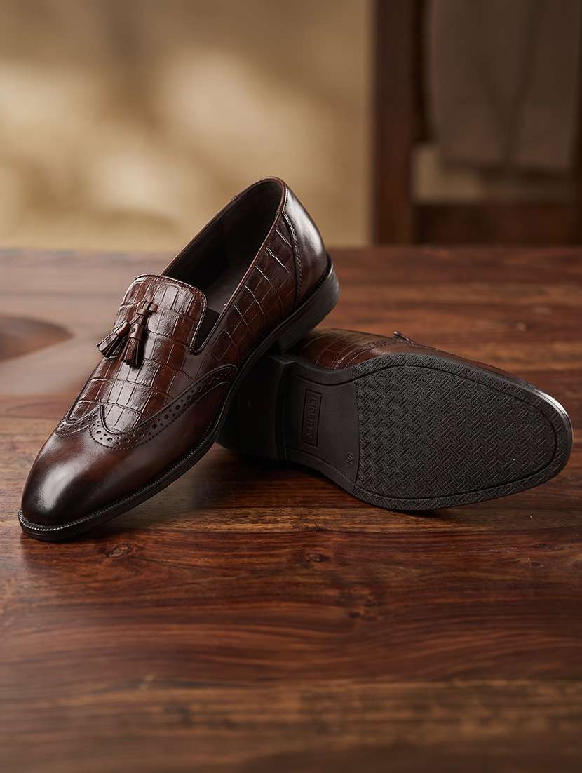 men brown slip on moccasin