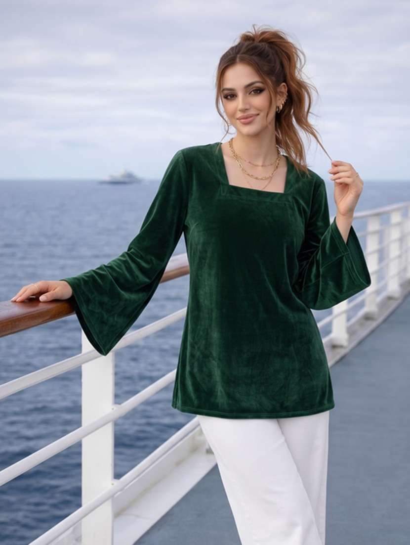 women solid flared sleeve kurti