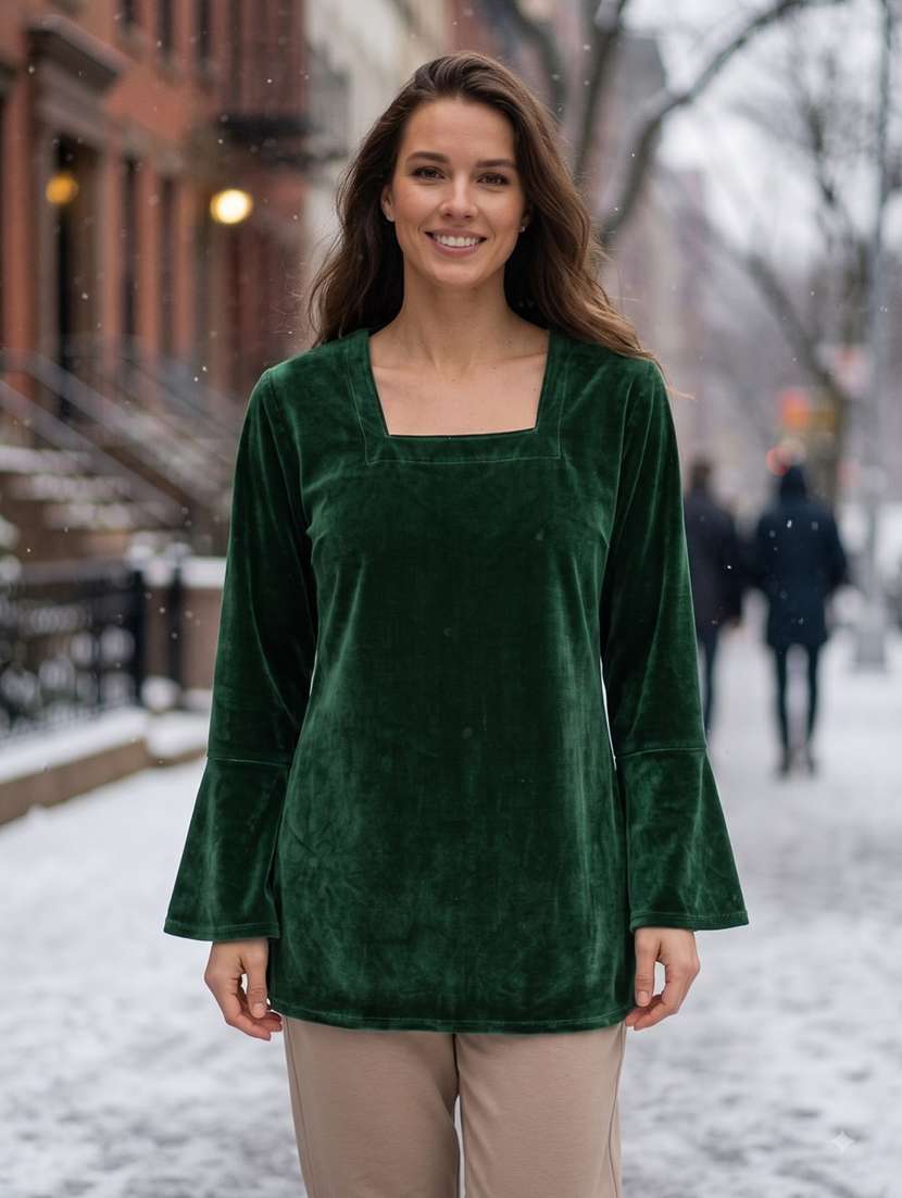 women solid flared sleeve kurti
