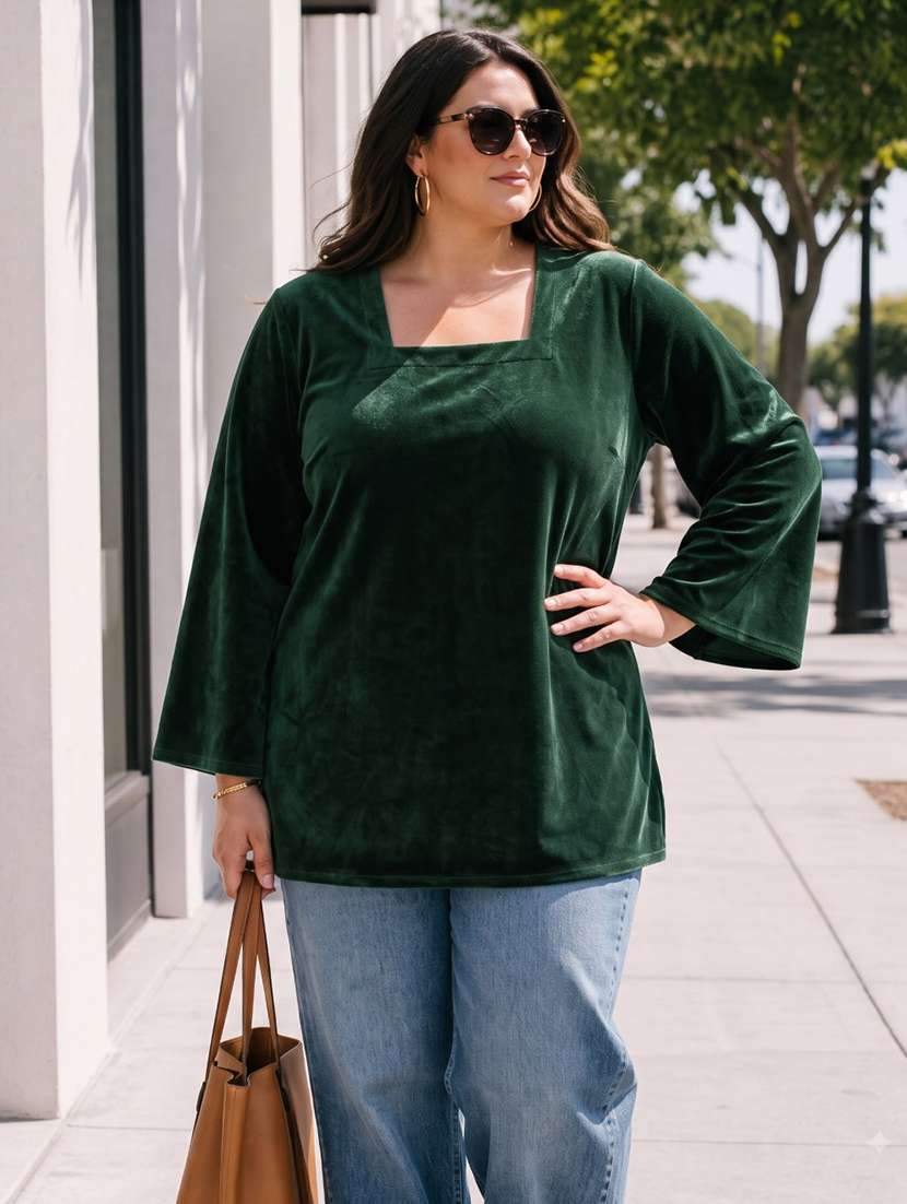 women solid flared sleeve kurti