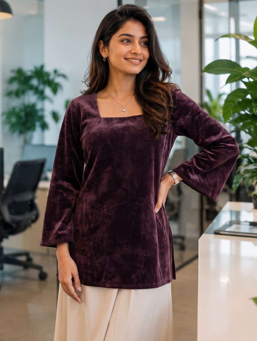 women solid flared sleeve kurti