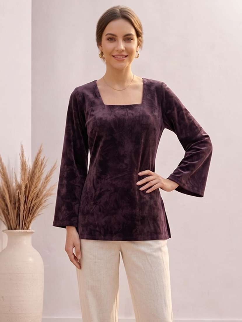 women solid flared sleeve kurti