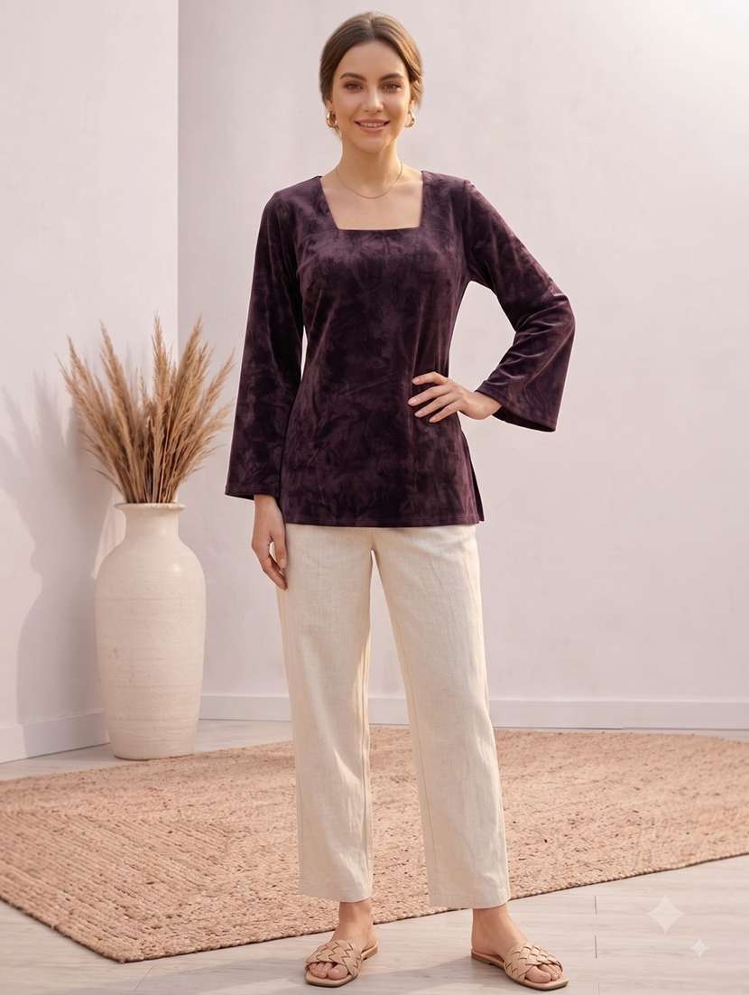 Women Solid Flared Sleeve Kurti - 22728768 -  Standard Image - 3