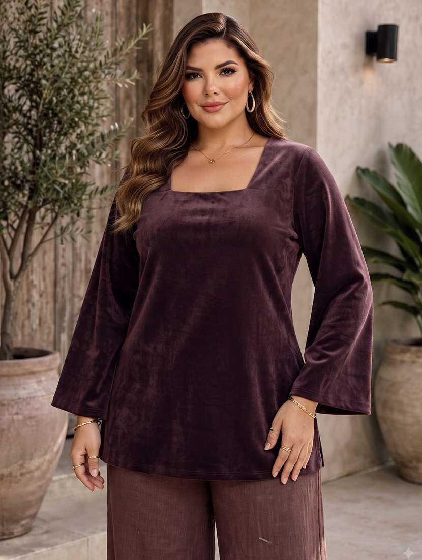 women solid flared sleeve kurti