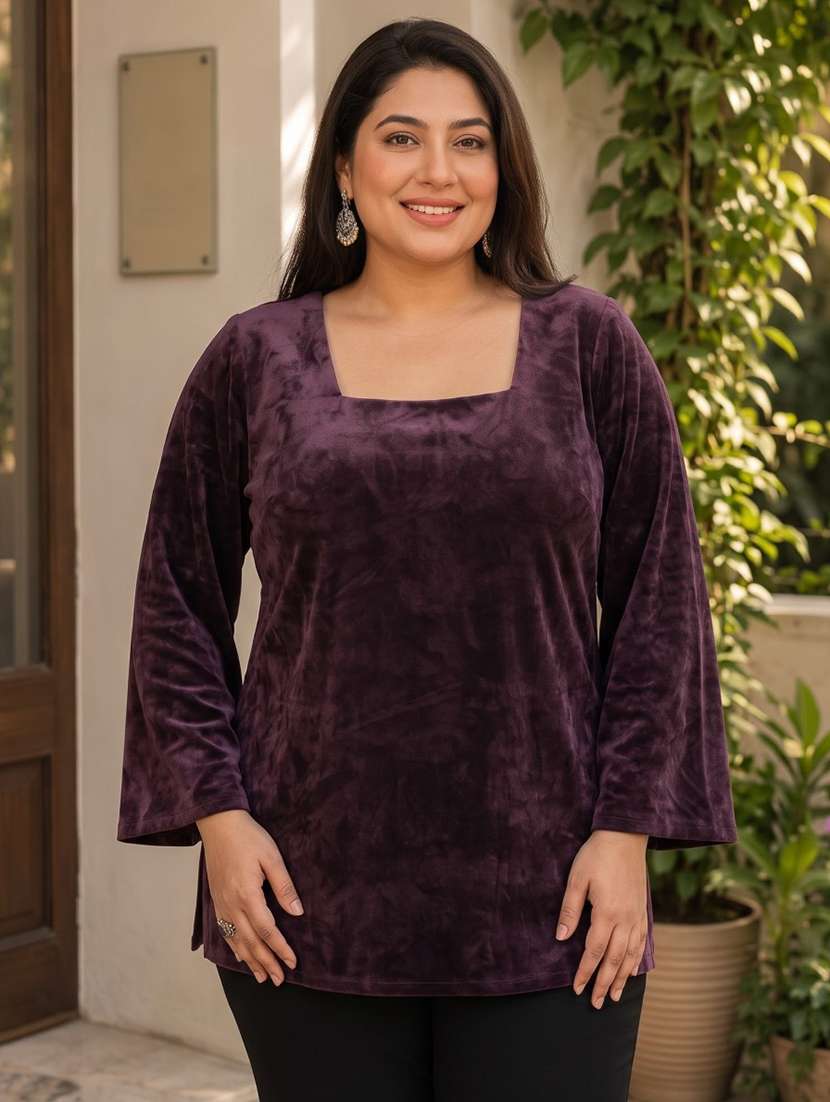 women solid flared sleeve kurti
