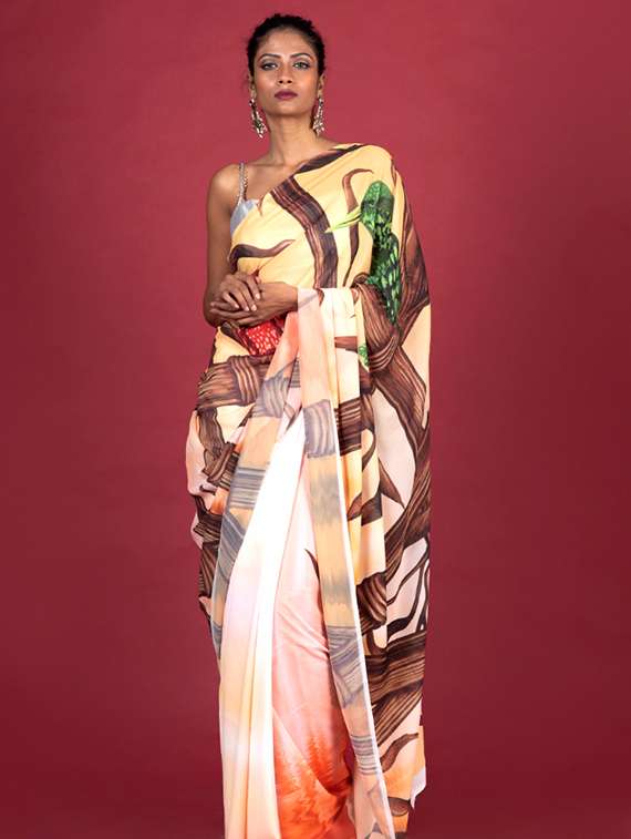 women printed casual wear saree with blouse