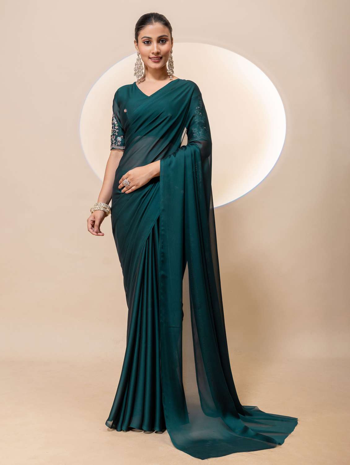 women solid plain saree with blouse