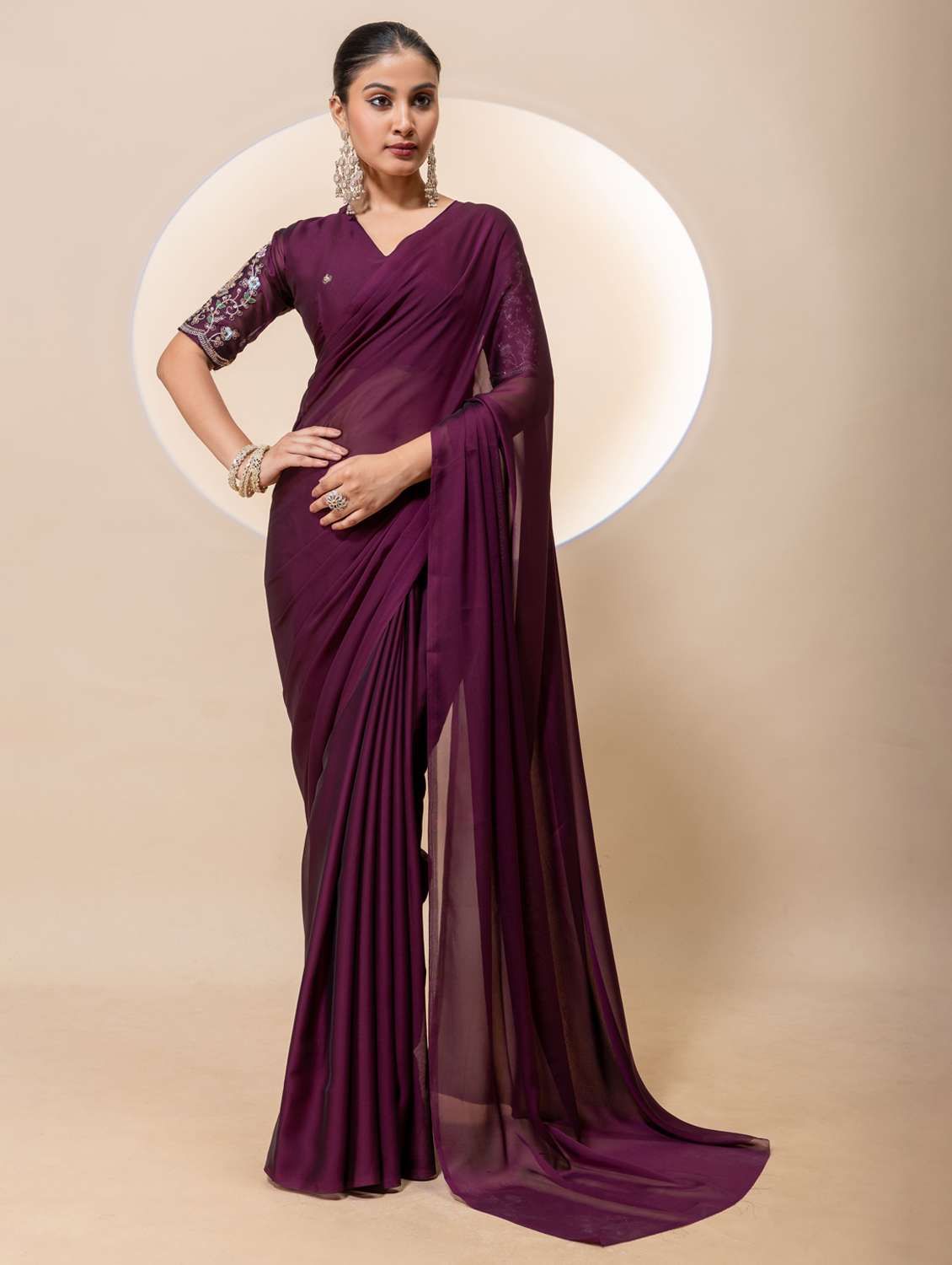 women solid plain saree with blouse