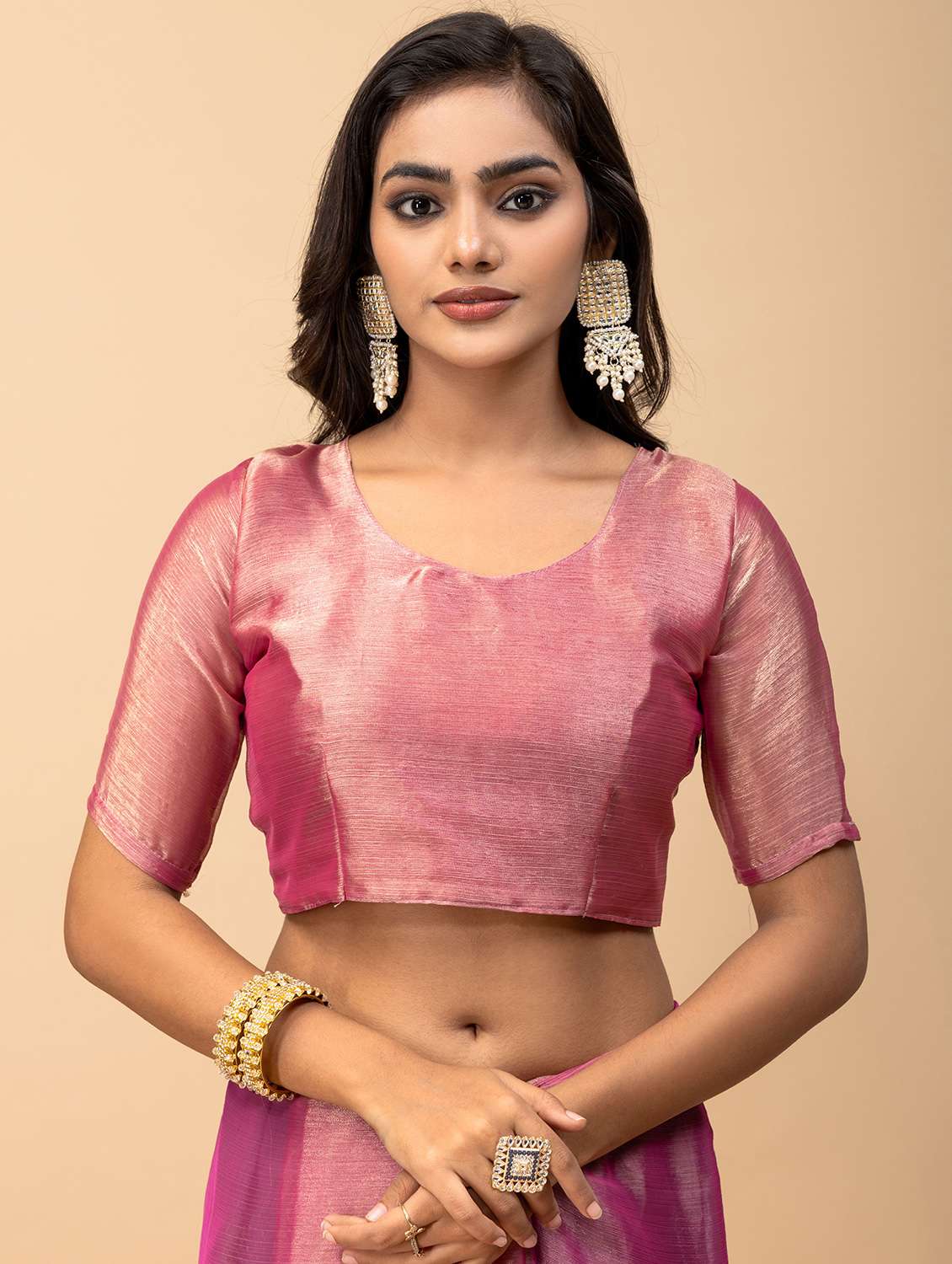 Women Solid With Bordered Saree With Blouse - 22729645 -  Standard Image - 5