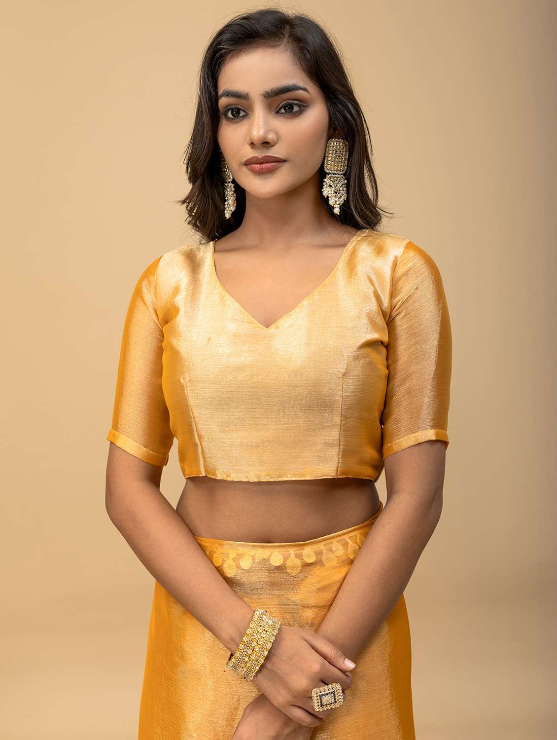Women Solid With Bordered Saree With Blouse - 22729647 -  Standard Image - 5
