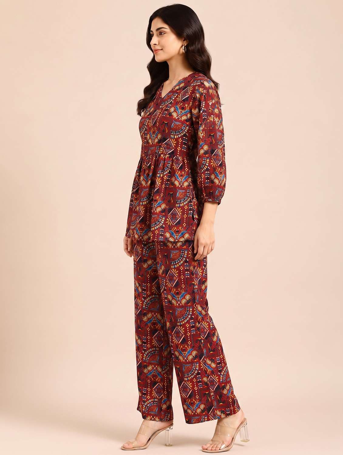 Women Printed Three Quarter Sleeves Ethnic Co-ord Set - 22729658 -  Standard Image - 3