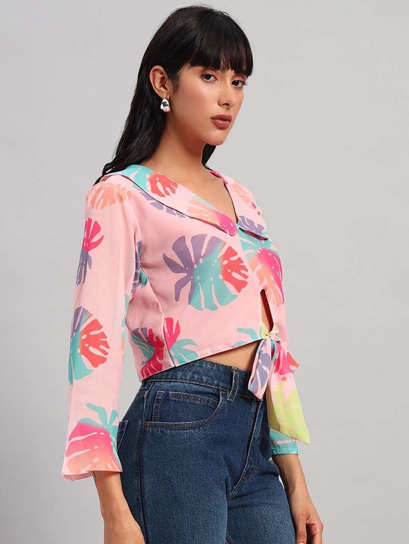 Women Printed Three Quarter Sleeves Crop Top - 22729703 -  Standard Image - 3