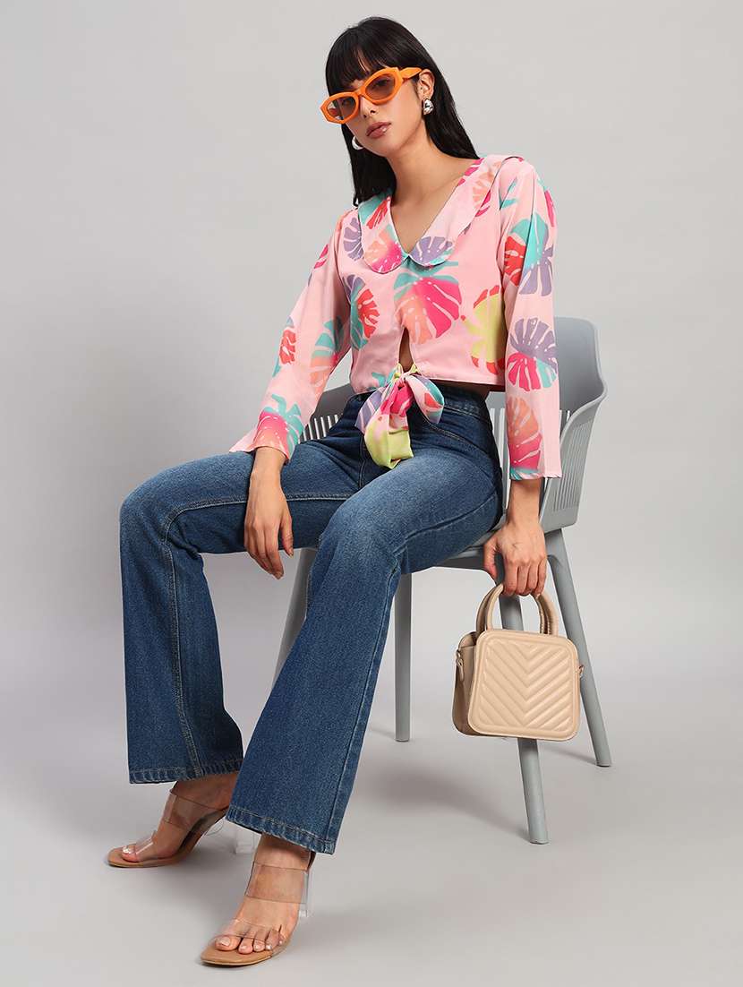 Women Printed Three Quarter Sleeves Crop Top - 22729703 -  Standard Image - 5