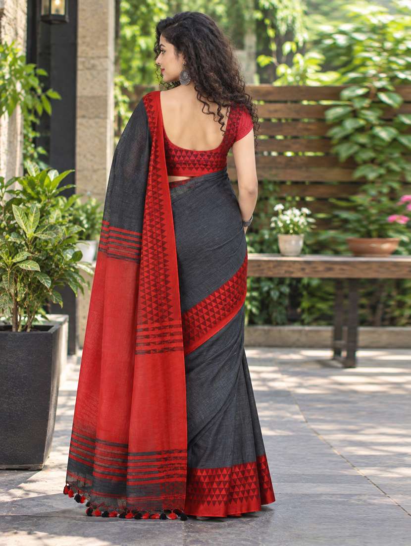 Women Solid With Bordered Handloom Saree With Blouse - 22729712 -  Standard Image - 3