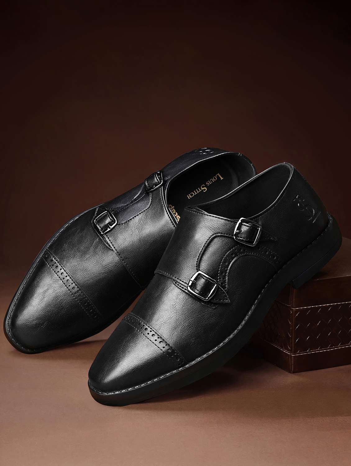 men black slip on monk strap