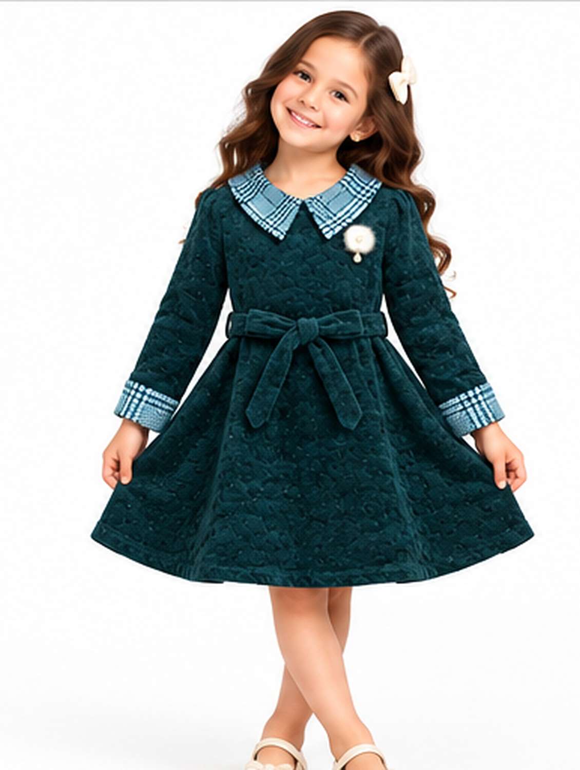 girls self design long sleeves fit and flare frock