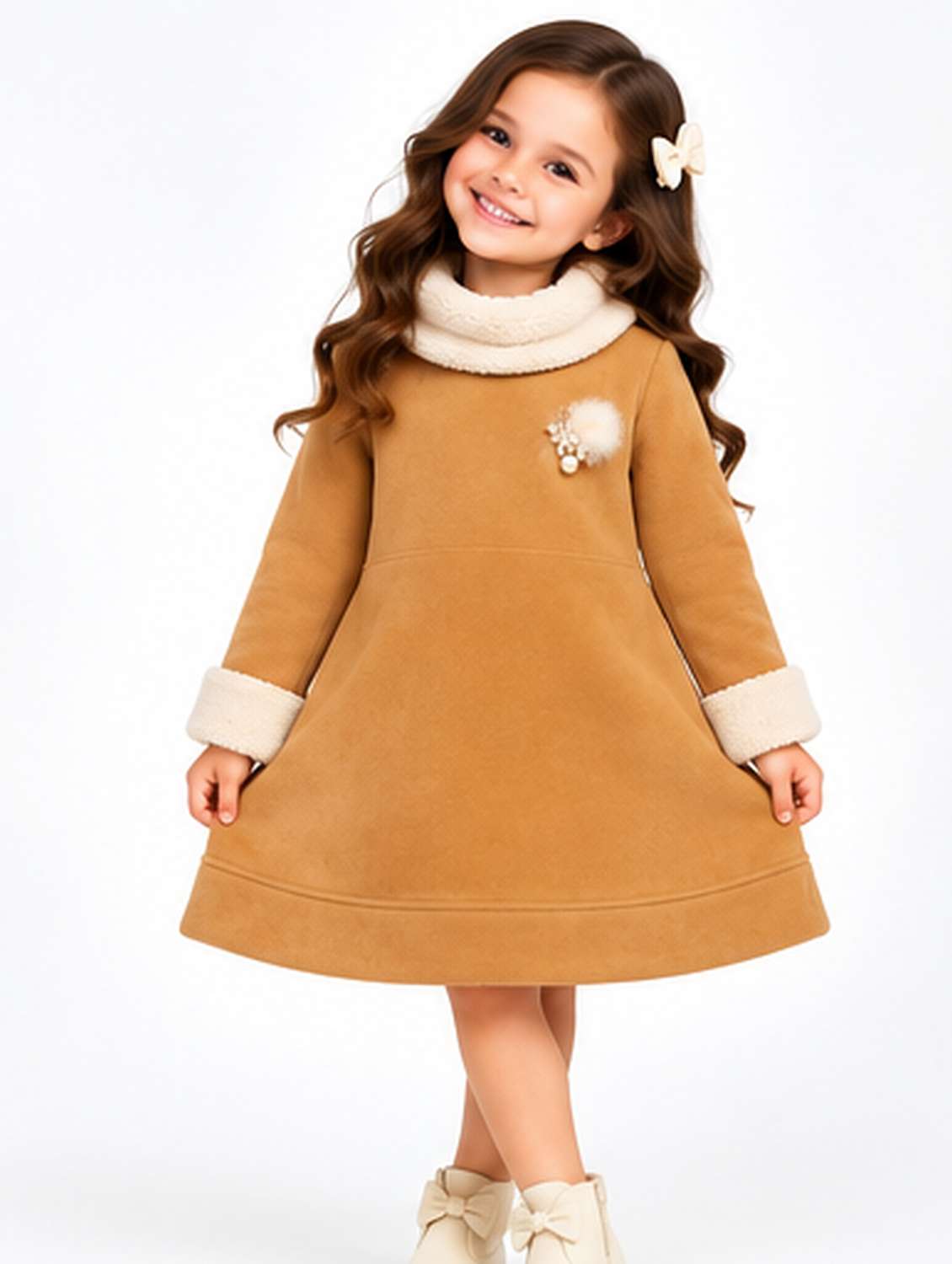 girls solid long sleeves a-line frock