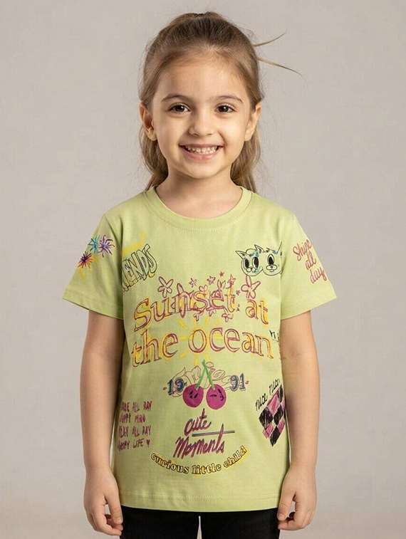 girls printed short sleeves regular fit tee