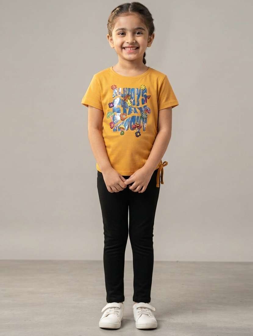 girls printed short sleeves regular fit tee