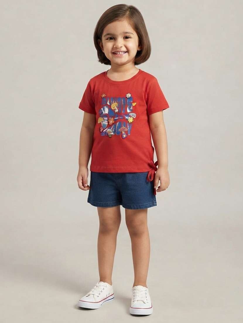 girls printed short sleeves regular fit tee