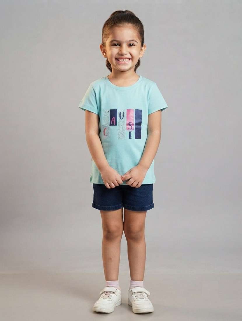 girls printed short sleeves regular fit tee
