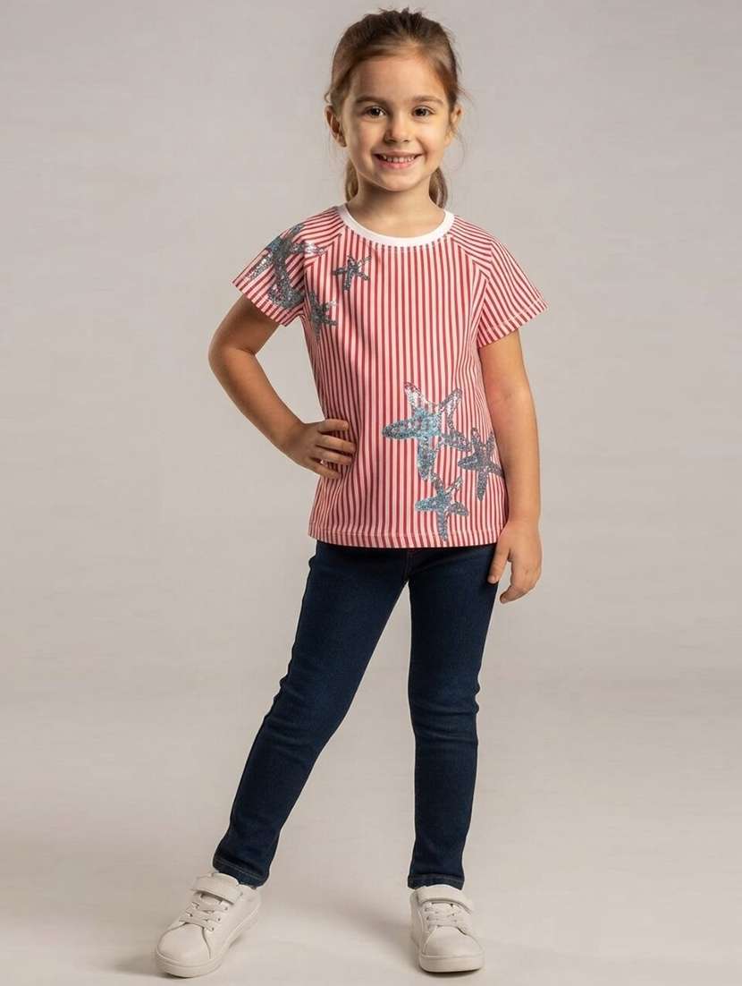 girls printed short sleeves regular fit tee
