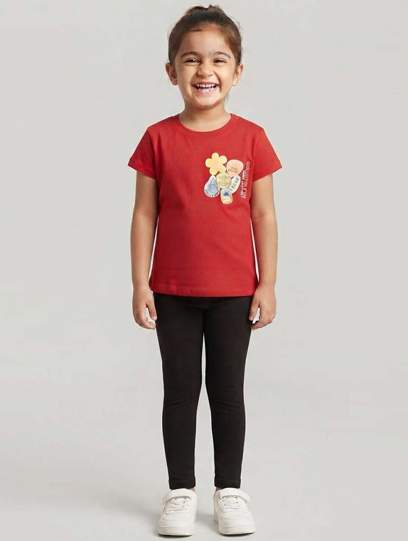 girls printed short sleeves regular fit tee