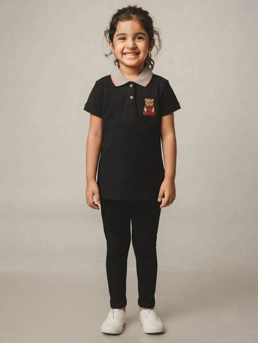 girls placement printed short sleeves polo tee