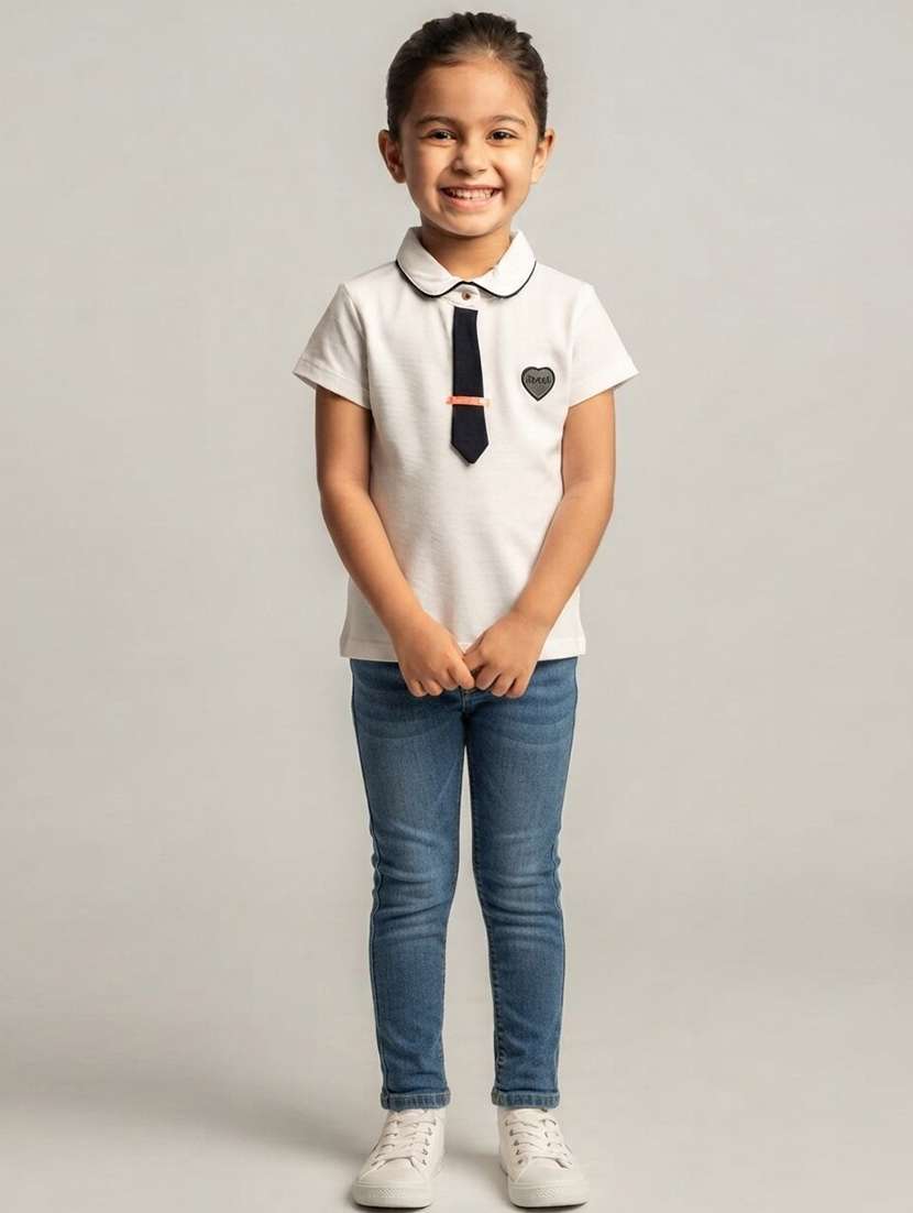 girls self design short sleeves polo tee