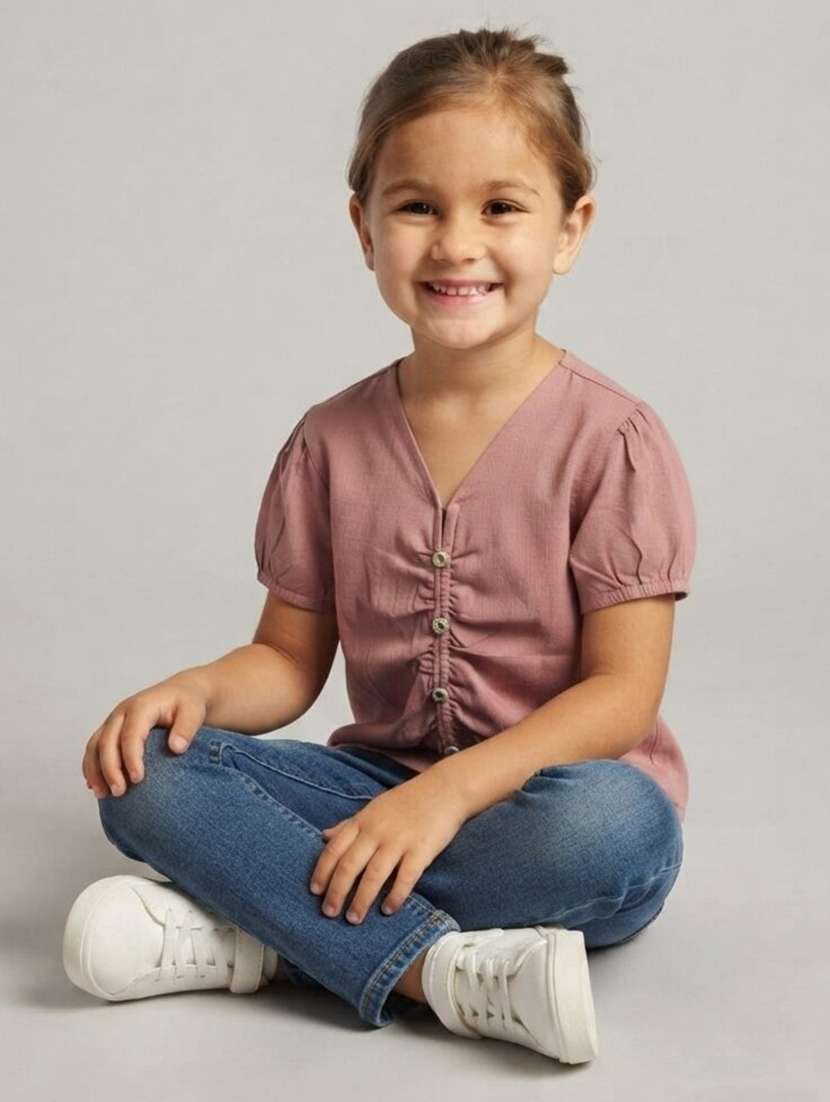 Girls Solid Short Sleeves Regular Fit Top - 22730078 -  Standard Image - 3