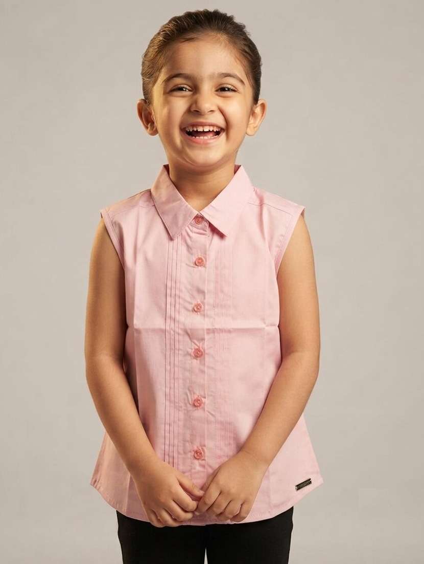girls solid sleeveless regular fit shirt