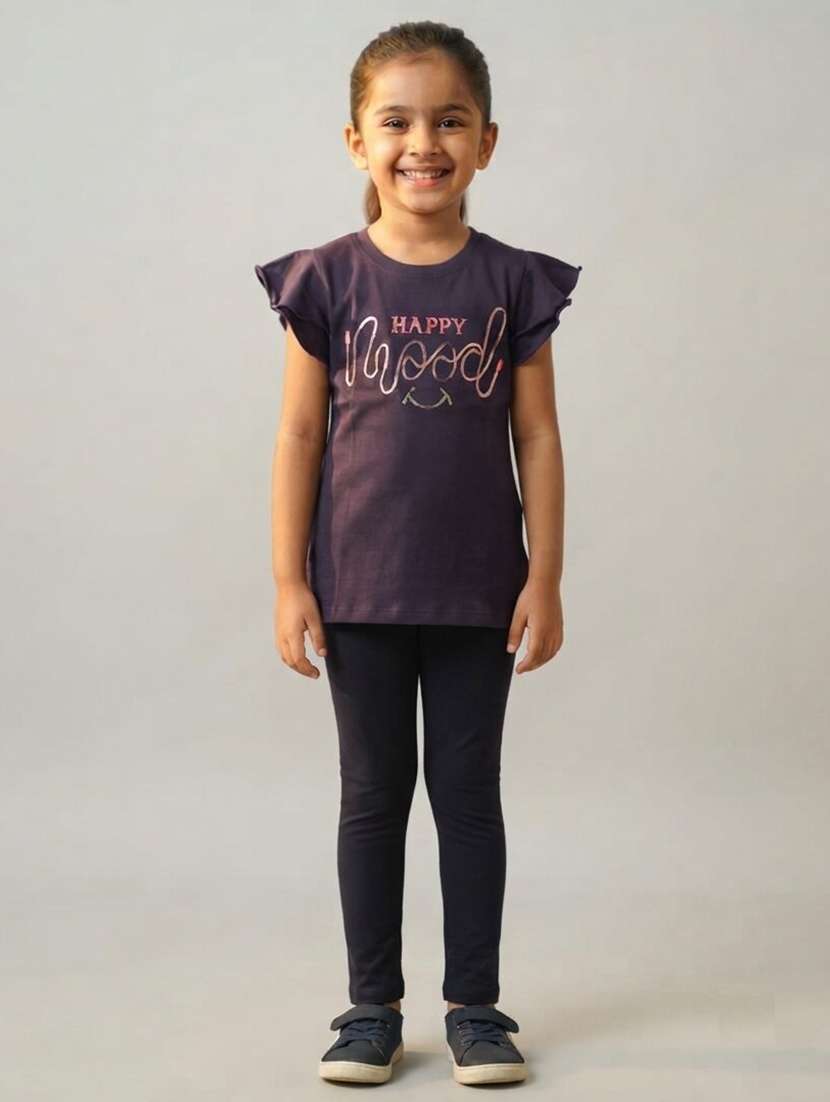 girls printed flutter sleeves regular fit t-shirt