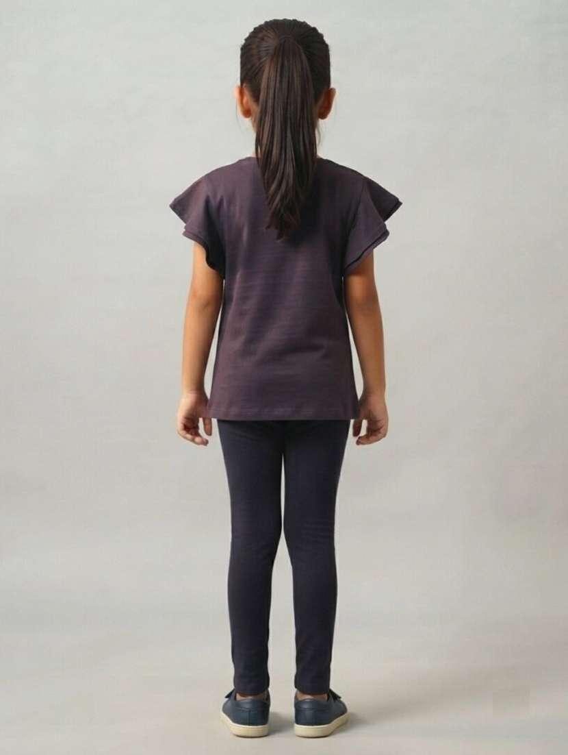 Girls Printed Flutter Sleeves Regular Fit T-shirt - 22730080 -  Standard Image - 3