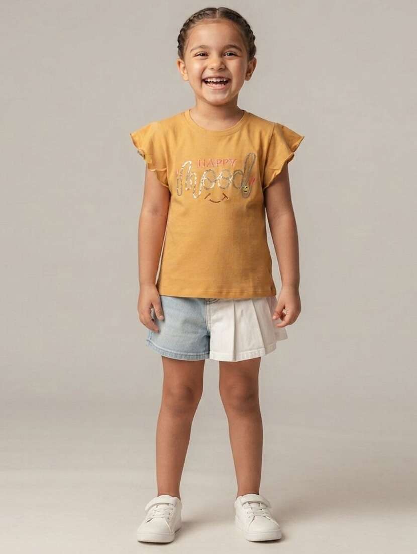 girls printed flutter sleeves regular fit tee
