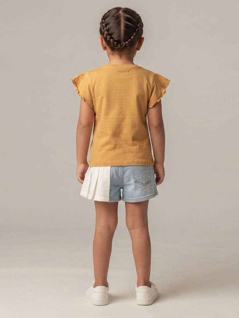 Girls Printed Flutter Sleeves Regular Fit Tee - 22730081 -  Standard Image - 3