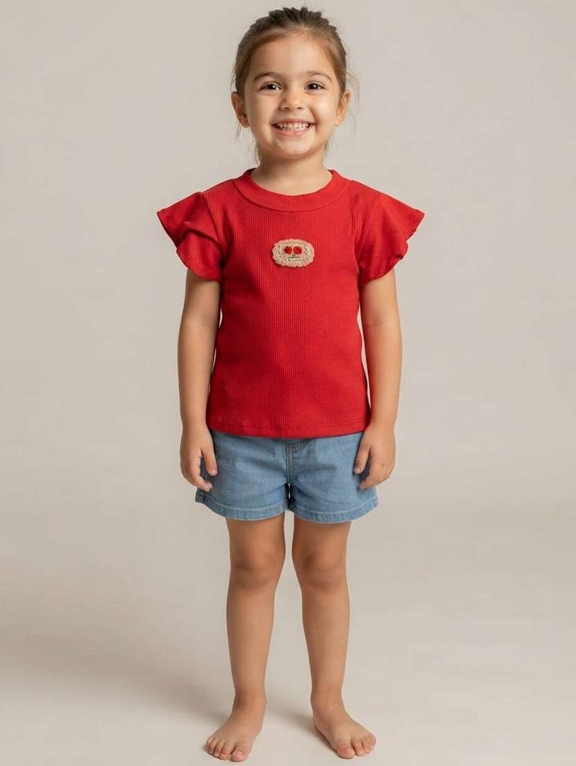 girls solid flutter sleeves regular fit tee