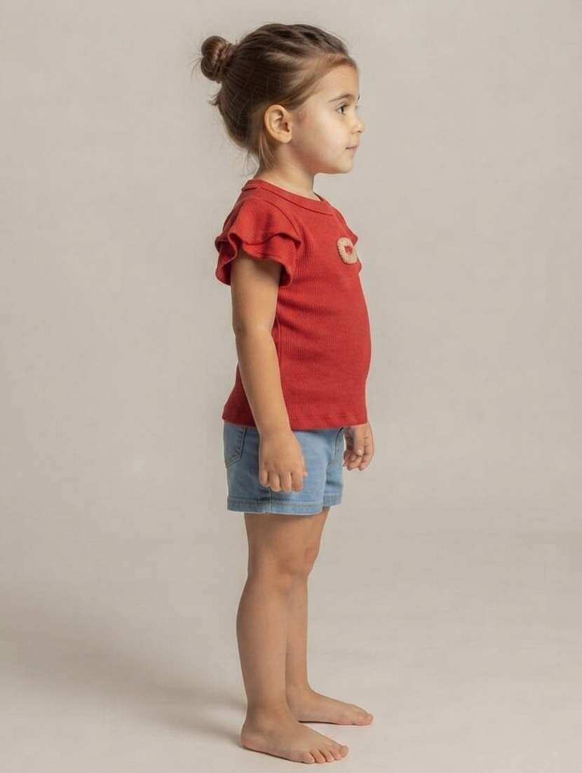 Girls Solid Flutter Sleeves Regular Fit Tee - 22730082 -  Standard Image - 3