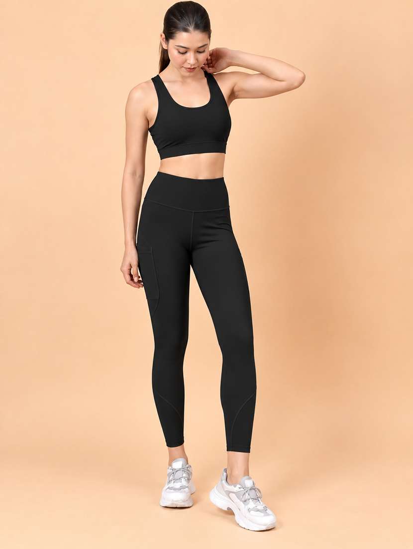 women solid sleeveless activewear set