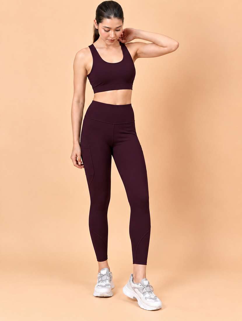 women solid sleeveless activewear set