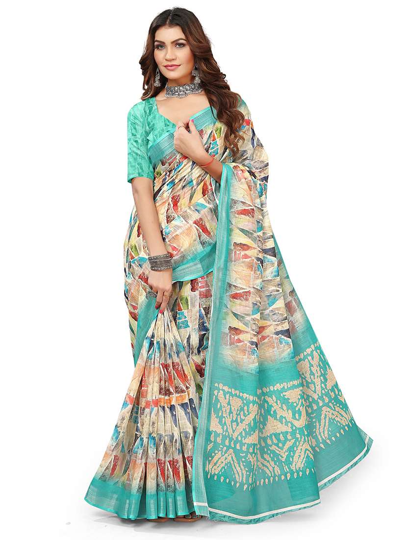women printed casual wear saree with blouse