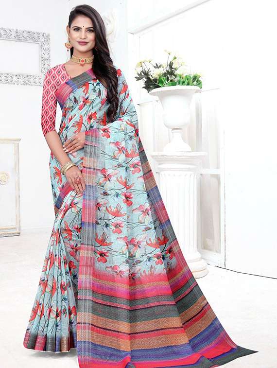 women printed casual wear saree with blouse