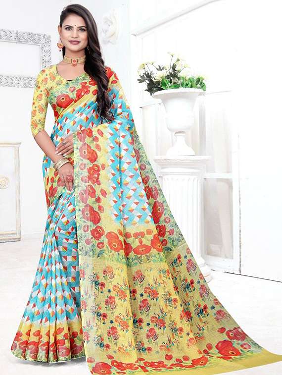 women printed casual wear saree with blouse