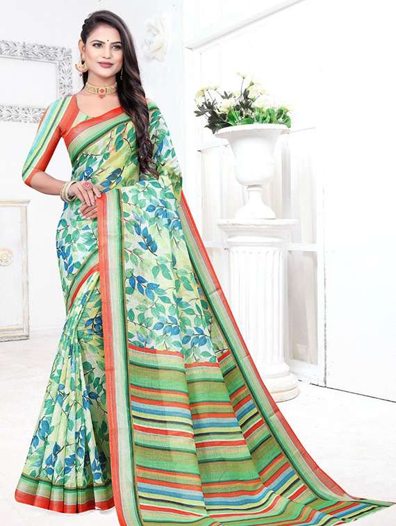 women printed casual wear saree with blouse